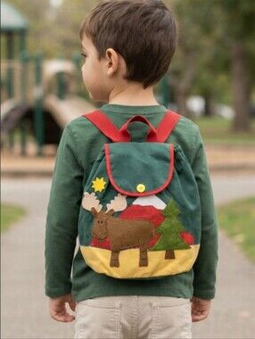 Vintage Stephen Joseph Children's Sidekick "Moose" Backpack Green Canvas NWOT